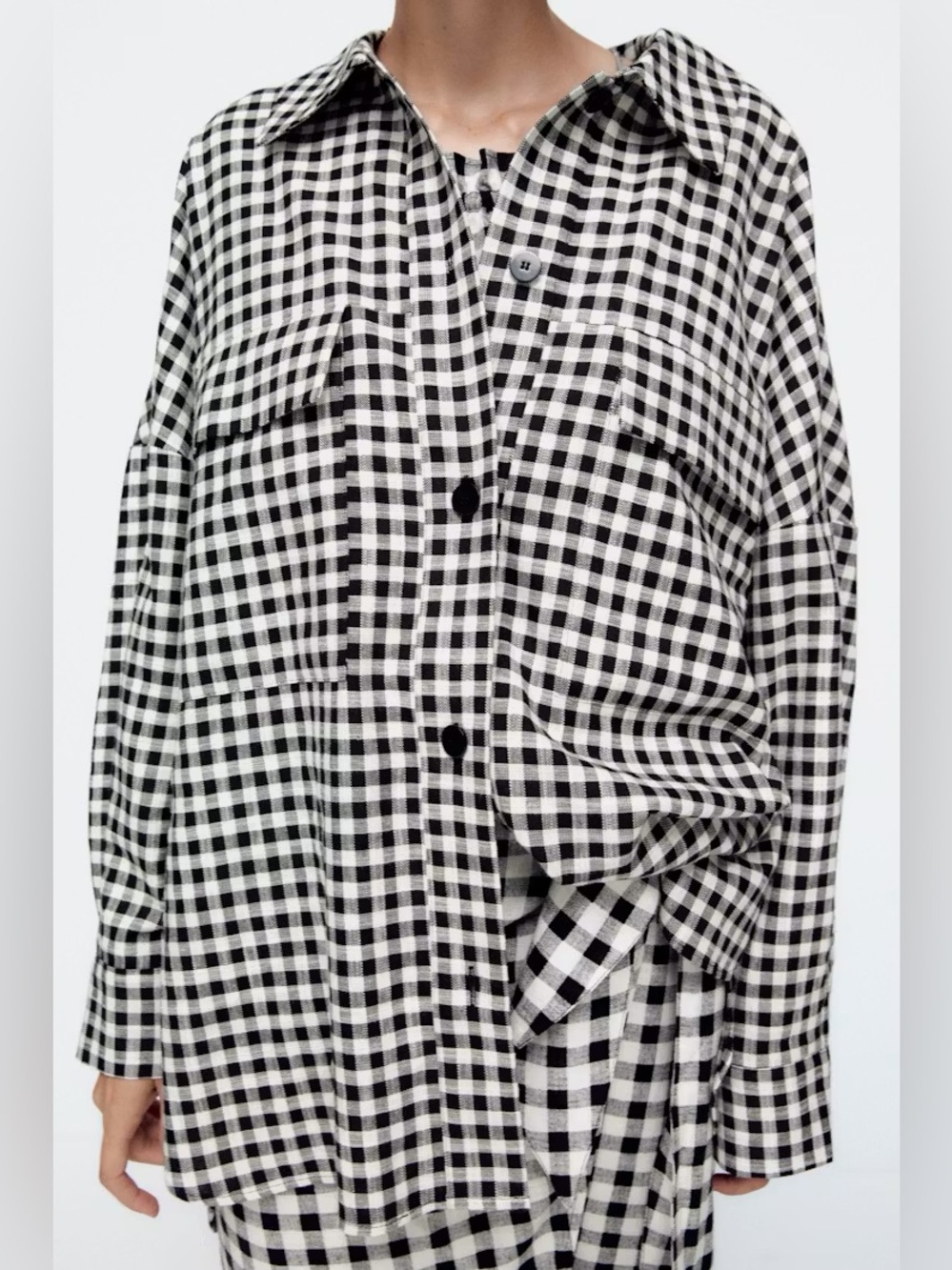 Zara - Plaid Button Down Long Sleeve Lightweight Oversized Blouse Size Small